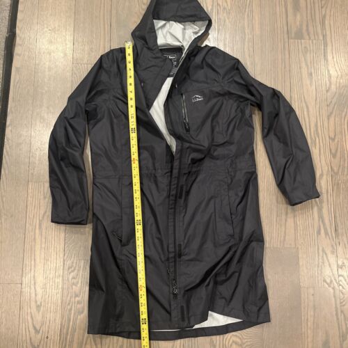 VTG LL Bean Hooded Raincoat Mid Length Womens XL Black Full Zip Long Trench - Picture 6 of 9