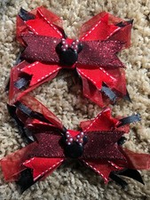 TWO Disney "Minnie" Clip Hair Bows - Red and Black - Little girls 4" wide