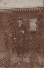 Handsome Man Dressed Well Hat Posed Outside House Posted RPPC Vintage Post Card