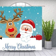 Merry Christmas Fabric Shower Curtain for Bathroom Cartoon Santa Claus Decor
