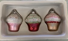 Cupcake Christmas Holiday Ornaments Sprinkled Glitter Glass