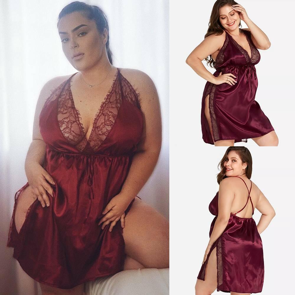 Plus Size Women Silk Satin Lace Sexy Nightdress Lingerie Babydoll Sleepwear  Robe | eBay