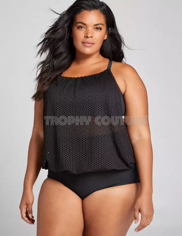 LANE BRYANT CACIQUE SWIM BLACK CROCHET MESH NO WIRE BRA BLOUSON