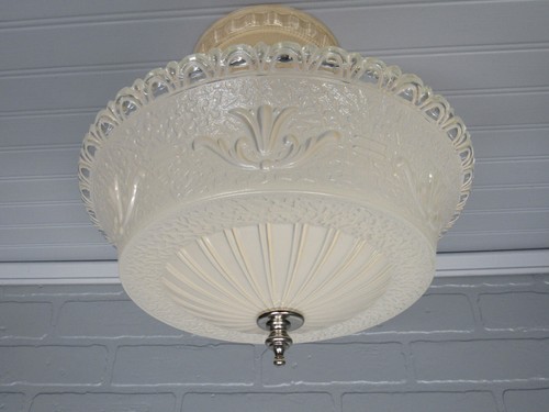 Vintage Art Deco Glass Ceiling Light Peachy Pink Rewired UL Semi Flush Mount 11" - Picture 7 of 12