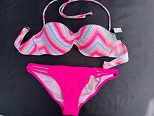 NWT Victoria's Secret Bikini Neon Chevron Flirt Bandeau Strappy Cheeky 36B/S