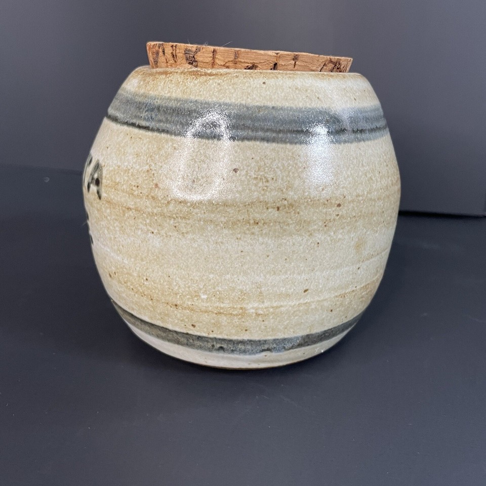 Vtg Minnesota Wild Rice Round Cork Lid Crock Canister Stoneware Storage ...