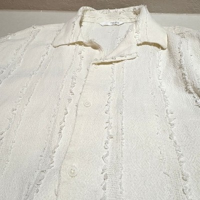 NWOT Zara Men ShortSleeve Texture Cabana Beach Resort Button Shirt XL Ivory Surf