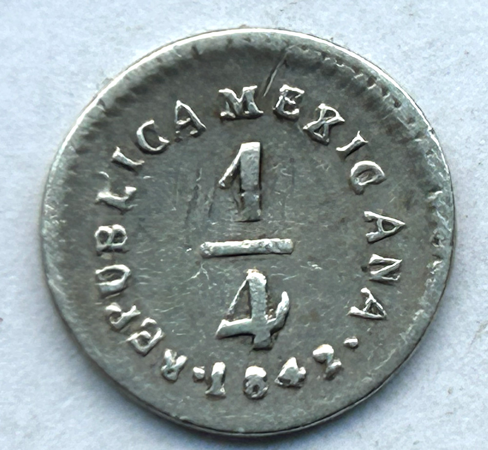 Mexico FIRST REPUBLIC SILVER  1/4 Real 1842 Go P.M. - KM# 368.5