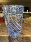 RARE 1970Blue  MURANO art glass FILIGRANA  9.5” Tall X 5.5” Opening
