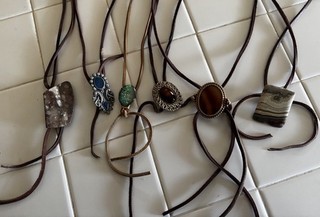Western Style Bolo ties Lot of 6 on leather cords Assorted Stone or Metal