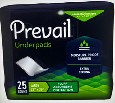 6 Pack Prevail Underpads Large 23"x36" 25 Count Each 150 Total Moisture Proof R1