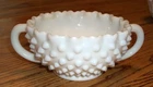 Vintage Hobnail Milk Glass Double Handles Nut / Candy Dish Bowl Fenton??