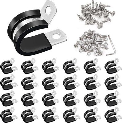50PCS 1/4 Inch Stainless Steel Rubber Cushion Insulated Pipe Wire Clamps