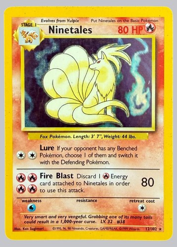 Ninetales 12/102 Holo Rare Base Set Unlimited Pokemon MP