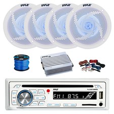 Pyle BT Marine CD Stereo Receiver, Amp w/Kit, 4X 5.25" 180W LED Speakers,Wire