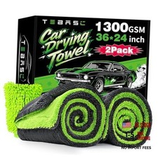 2-Pack Car Drying Towels 24x36 Inch 1300GSM, Twisted Loop Microfiber Gray-green