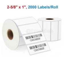 2-5/8" X 1" Direct Thermal Shipping Labels 2000 Per Roll UPC Barcode FBA Label