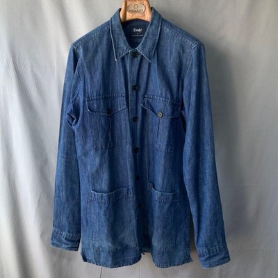Drakes UK Made Chore Jacket Cotton Linen Denim 44cm Shoulder 80cm Length