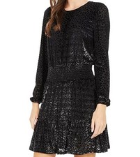 MICHAEL Michael Kors Wildcat Smocked Long Sleeve Dress Black XL