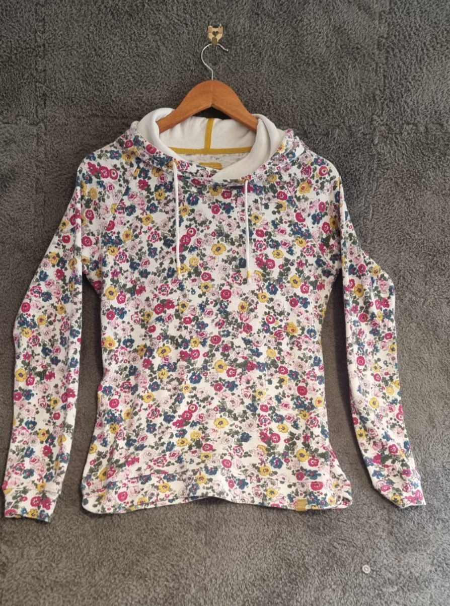 Joules Marlston Floral Hoodie Womens UK 12 Cotton Pullover Sweatshirt image 2