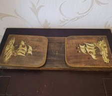 Antique Japanese Shibayama 1930s Nautical Theme Wood Book Shelf Slide 12 to 24"