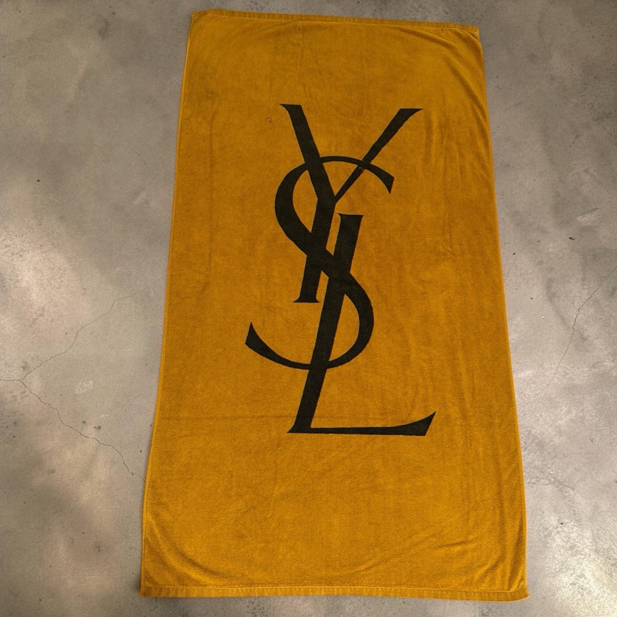 70s YSL Yves Saint Laurent Gold & Black Designer Beach Towel 65x36