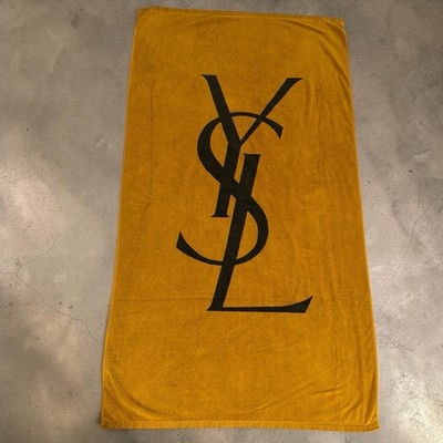 70s YSL Yves Saint Laurent Gold & Black Designer Beach Towel 65x36