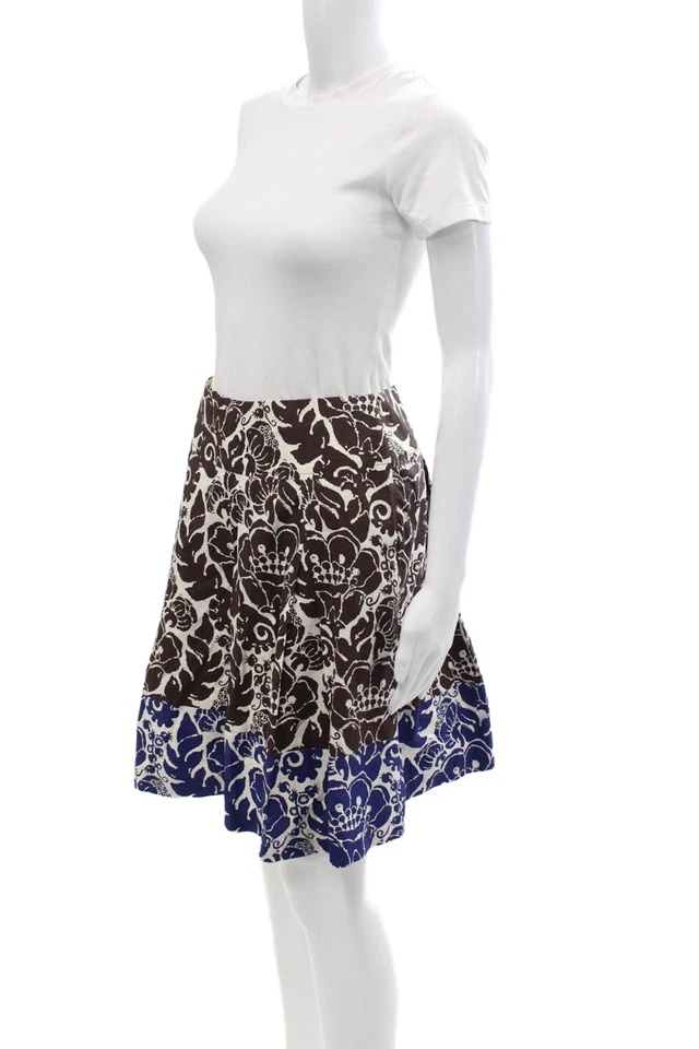 Falda Trina Turk para mujer línea A acampanada floral marrón acetato hasta la rodilla talla 0 Foto 2 de 4