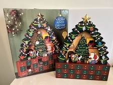 Vintage Wooden Christmas Advent Calendar Painted w/ 24 Mini Wooden Ornaments