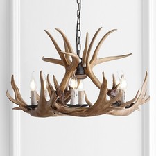 JONATHAN Y Eldora 28.5 in. 6-Light Adjustable Resin Antler Brown Chandelier