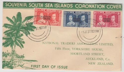 1937 COOK ISLANDS o/p NEW ZEALAND *CORONATION* official illustrated FDC