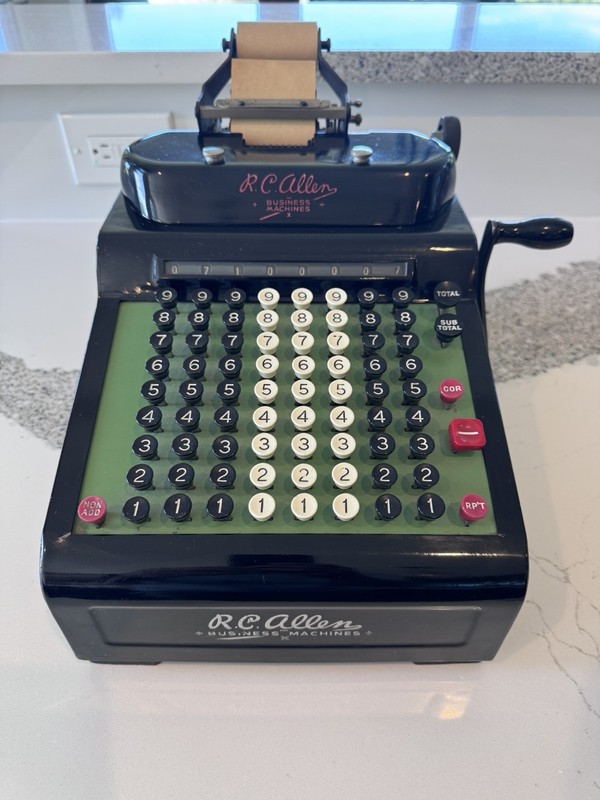 Vintage R.C. Allen Model 805 Mechanical Adding Machine w Paper Roll