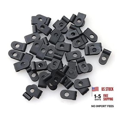 50 Pcs Cable Clamp Black R Type Nylon Screw Mounting Cable Fastener Wire 1/8