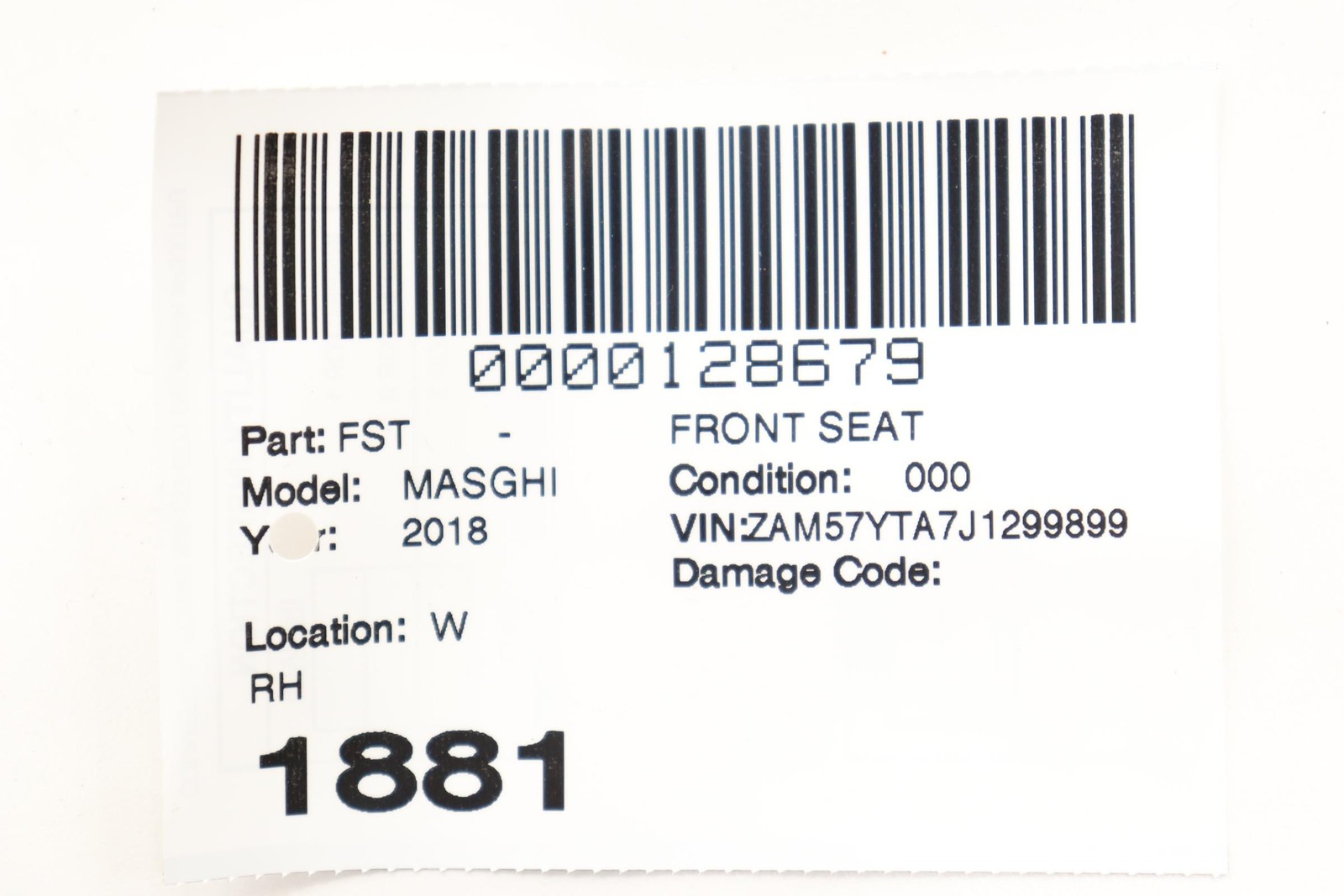2017 - 2022 MASERATI GHIBLI FRONT RIGHT SIDE SEAT LOWER CUSHION OEM ORANGE_ICU