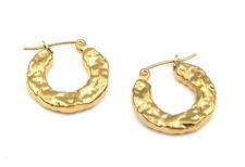 Hammered Hoop Earrings Hypoallergenic PVD Gold Surgical Steel Sensitive Ears