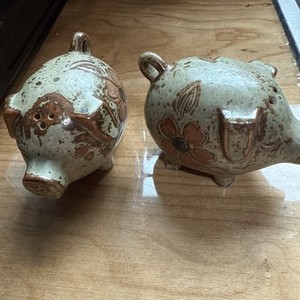 Mid-Century Modern Stoneware, Pig Salt And Pepper Shakers 