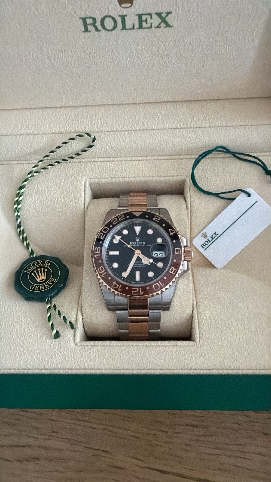 Rolex GMT II Men's Black with Rose Gold/Stainless Steel Bracelet - 126711CHNR