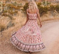 Spell And The Gypsy Wild Bloom Strappy Midi Dress Blush Desert Rose Size S