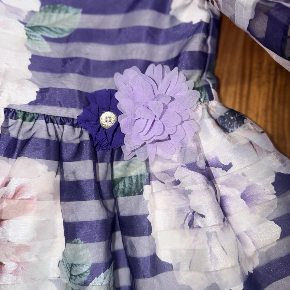 Vestido Laura Ashley Niñas Púrpura Floral Rayas Niñas Talla 6  Foto 2 de 4
