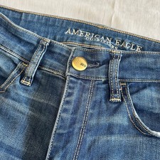 American Eagle Hi-Rise Jegging Women 6 Blue Super Stretch X Distressed Denim