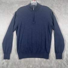 Untuckit Extra Fine Merino Wool Sweater Mens M Dark Navy 1/4 Zip Belguardo