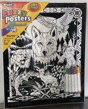 NOS Black Velvet Fuzzy Coloring Poster WILDLIFE WOLF PUMA EAGLE RoseArt FREESHIP