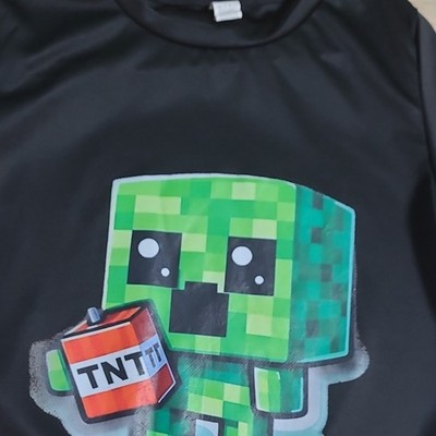 Minecraft Creeper Kinder T-Shirt schwarz Größe 134 Kurzarm Rundhals TNT Druck