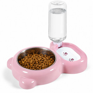 2-in-1 Ensemble de nourriture pour chiens de chat 500ml Distributeur automatique d'eau rose