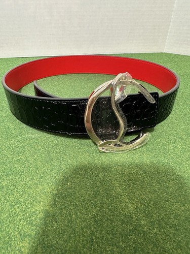 Christian Louboutin Black Leather Crocodile Print Logo Belt • Women’s Size 65/26