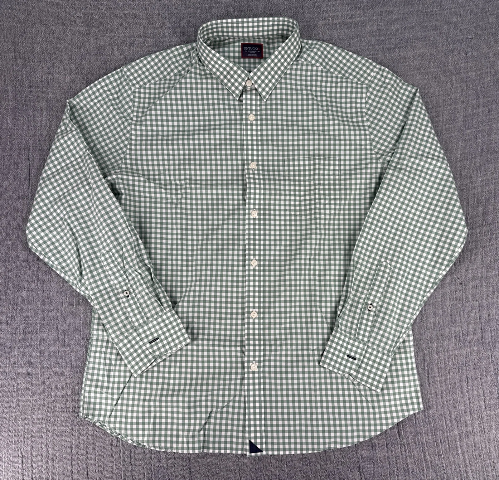 UNTUCKit Voss Shirt Mens 2XL Slim Fit Green Gingham Long Sleeve Button Up Cotton