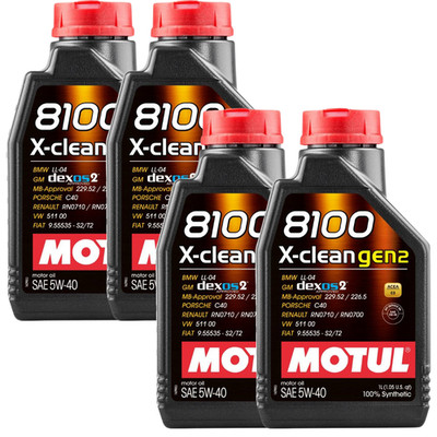 Motul 8100 X-CLEAN GEN2 5W-40 Full Synthetic Low-SAPS Engine Oil ACEA C3 4 Pack