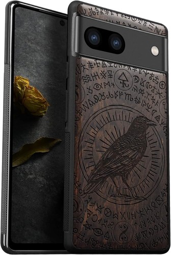 Coque Antichoc Bois Naturel et TPU pour Pixel 7a - Design Élégant Corbeau Darkwood - Photo 3 sur 9