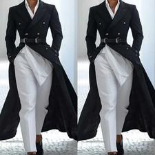 Black Men's Long Tail Suit Groom Wedding Banquet Formal Jacket without Belt