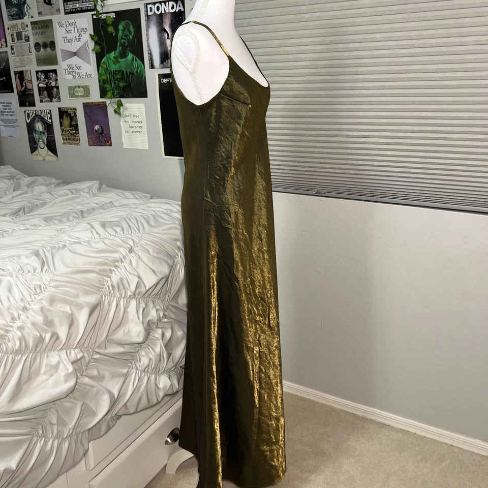 Vestido sin Mangas Vintage Judith Hart Bronce Metálico Brillante Y2K Maxi Estilo Lencería Años 90 Foto 2 de 4